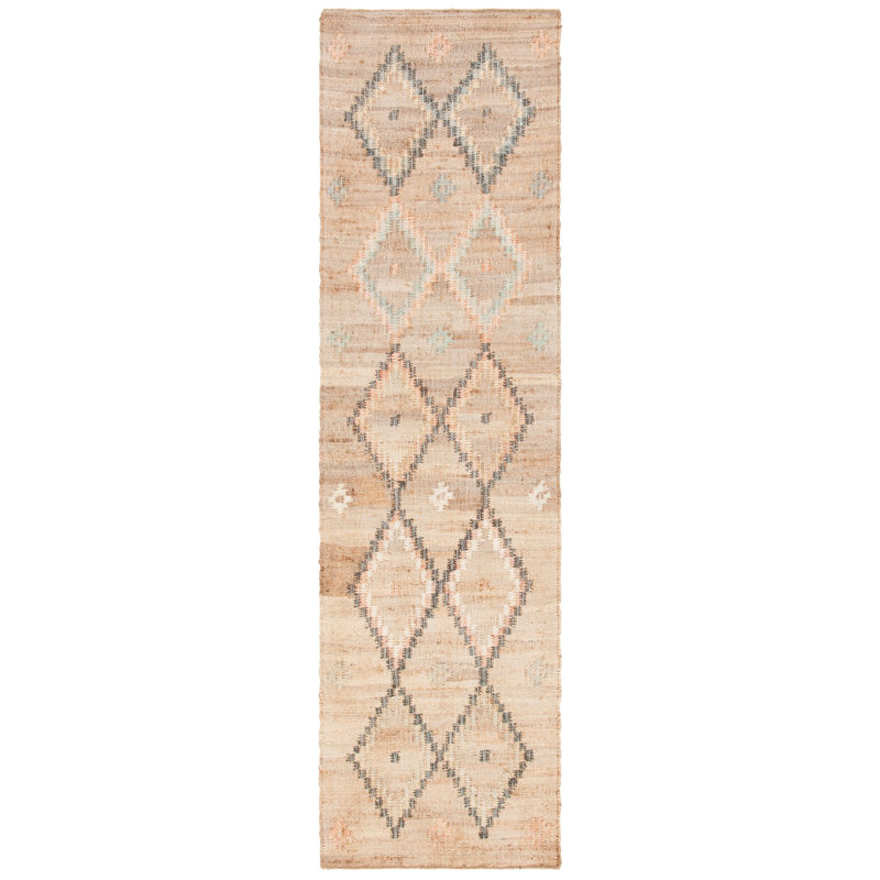 Heyman Hand Loomed Jute, Cotton Geometric Rug, Runner 2'3" x 13'