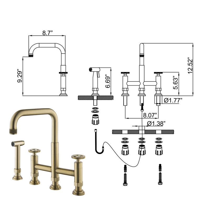 Selected Kitchen Faucet with Side Spray, Brushed Gold