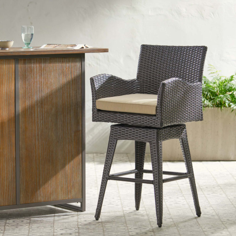 Tabouret de bar rotatif moderne en osier avec pieds fuselés, 1 pièce