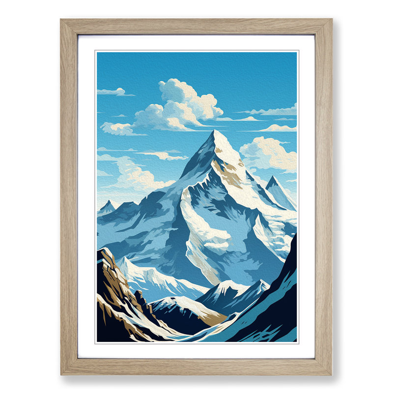 Mount Everest Art Deco No.3 - Single Picture Frame Print on Wood, Oak, 34cm H x 25cm W x 2cm D