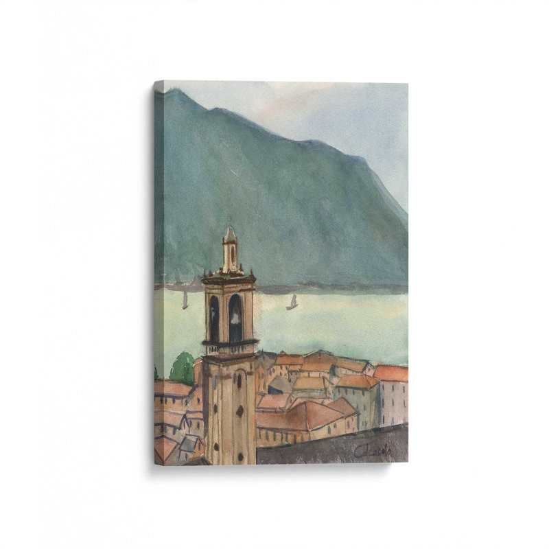 «Lake Como Village» par Stephen Calcasola, reproduction d'art sur toile, H 48 po x l 36 po