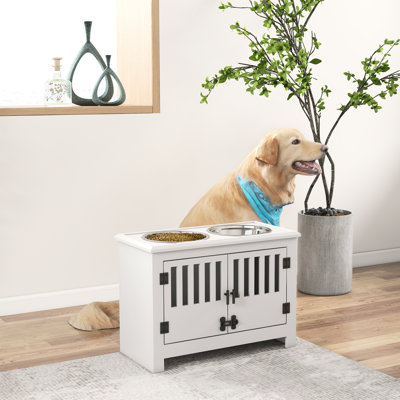 Bol pour chien surélevé avec armoire, capacité de 37 litres, blanc, favorisant une meilleure digestion pour les grandes races, support et bols en acier inoxydable