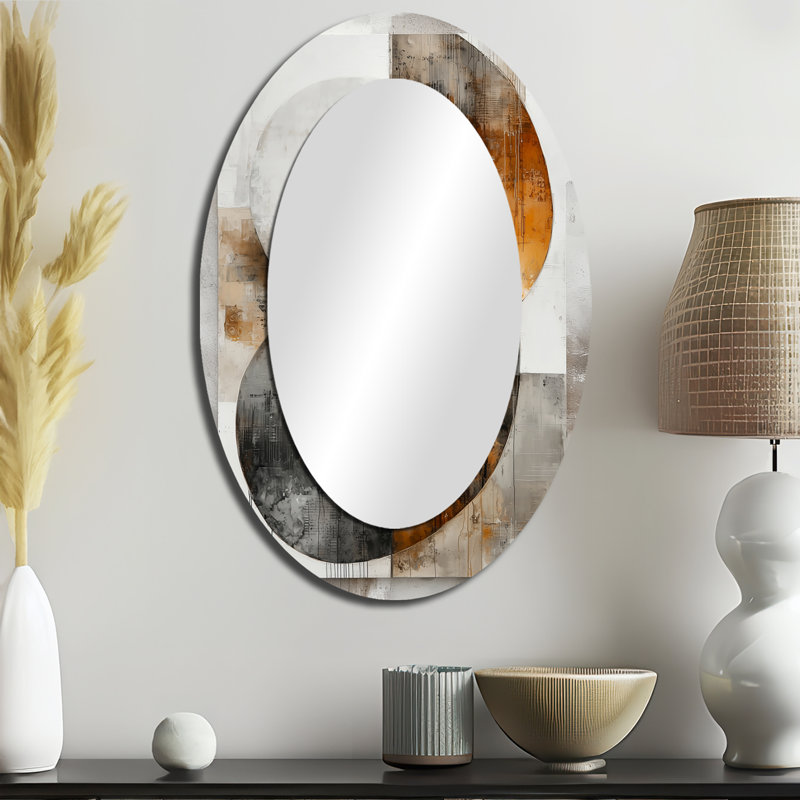 Autumn Urban Jazz Liquid Ink II - Gray Oval Wall Mirror Decor, 36" x 24"