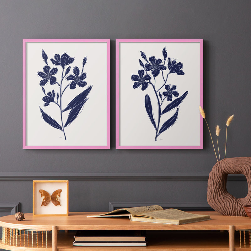 «Indigo Botanical Study I», reproduction encadrée de qualité supérieure - prête à être accrochée - aucun clou requis - aucun clou requis