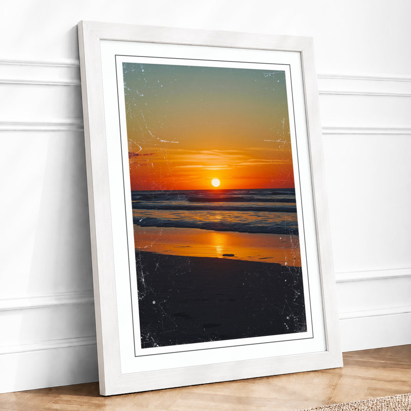 Sunset Over Water Coastal - Framed Print, A1 - 84.1 x 59.4 cm, White