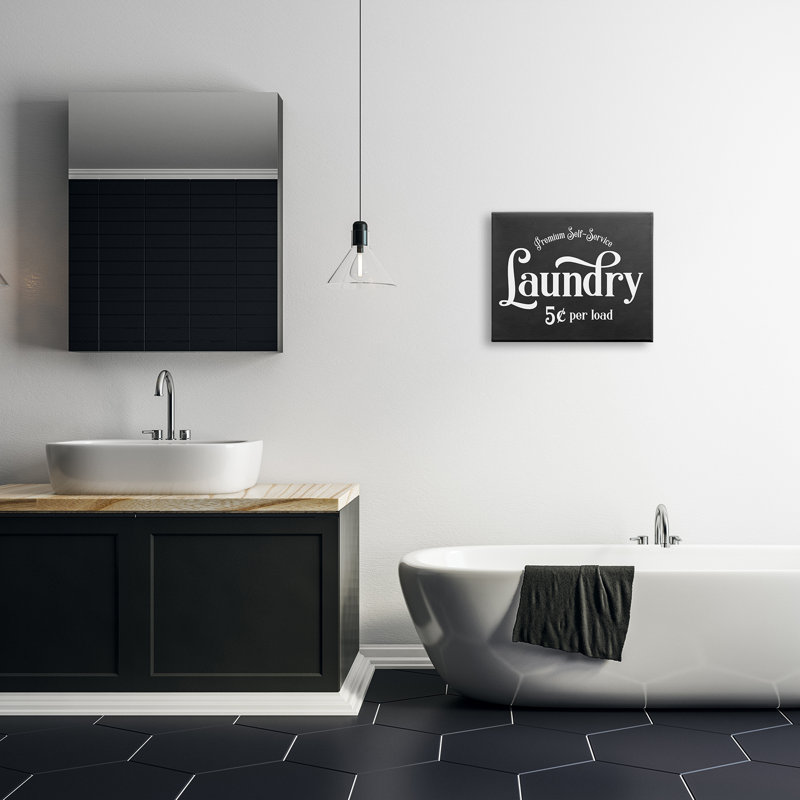«Vintage Self-Service Laundry», affiche vintage par lettrage et doublure, Toile tendue, H 16 po x l 20 po