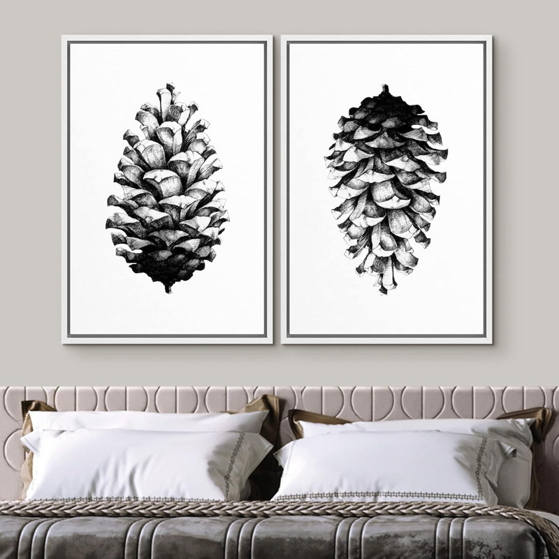 «Forest Woodland Pinecone», ensemble de 2 reproductions sur toile flottantes, H 36 po x l 24 po, Blanc