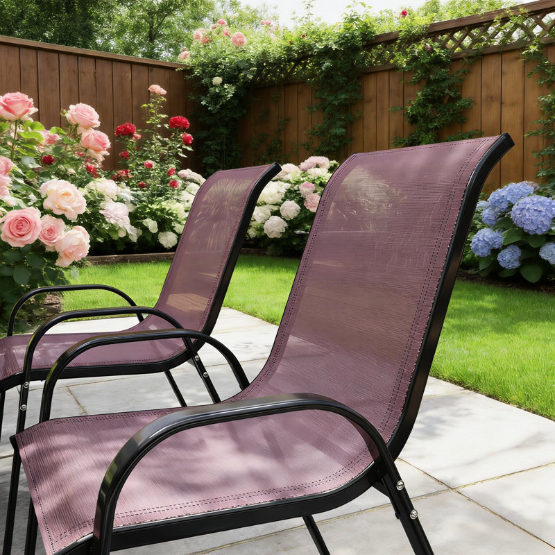 Chaises d'extérieur empilables en maille de 4 avec accoudoirs courbés et dossier haut pour le confort
