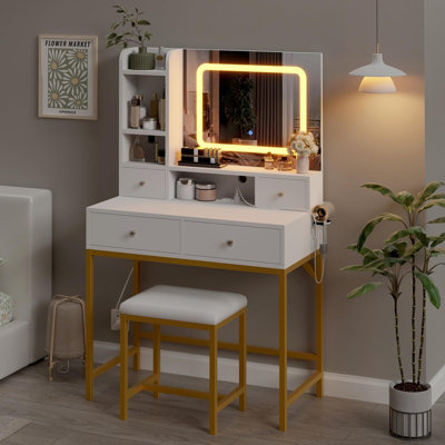 Vanity Desk With Mirror, 3 Adjustable Lighting Mode Makeup Vanity by Wrought Studio
