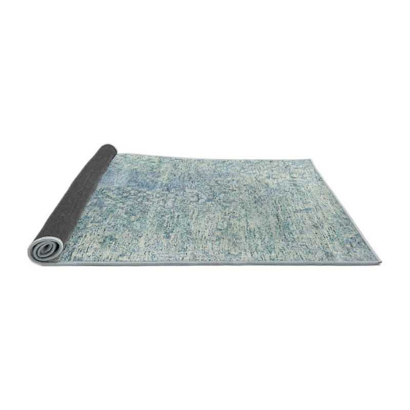 Tapis bleu/blanc contemporain, Carré 3 pi