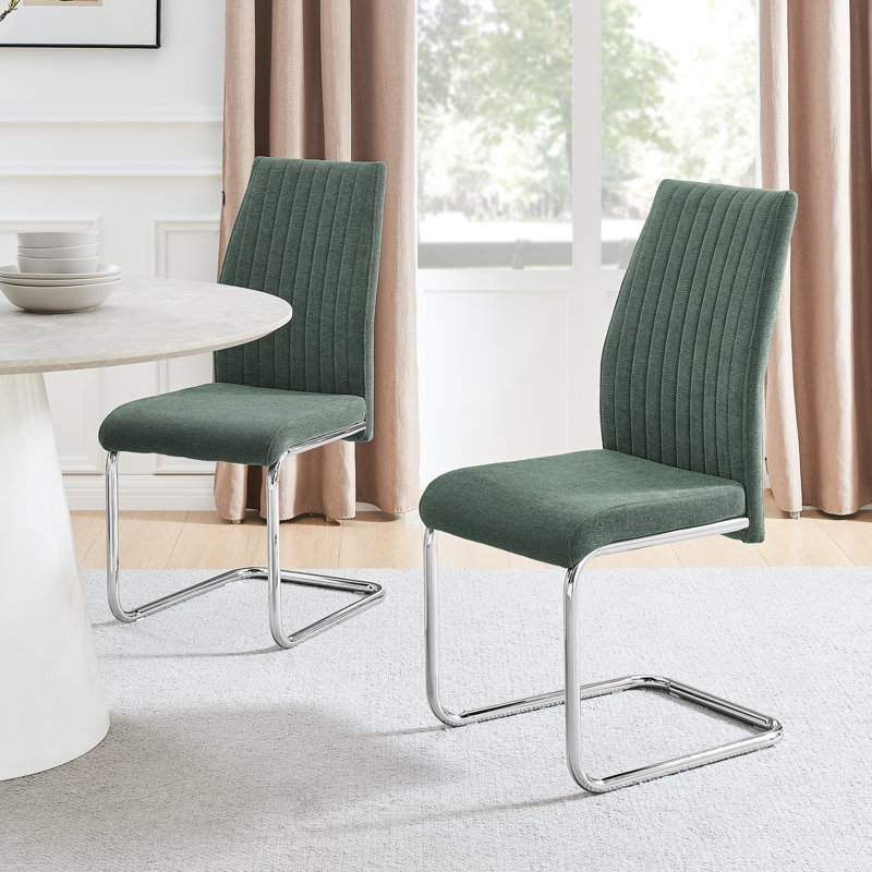Loren Luxury Fabric Dining Chairs with Legs Upholstered Modern Design - Side Chair, Silver, Green