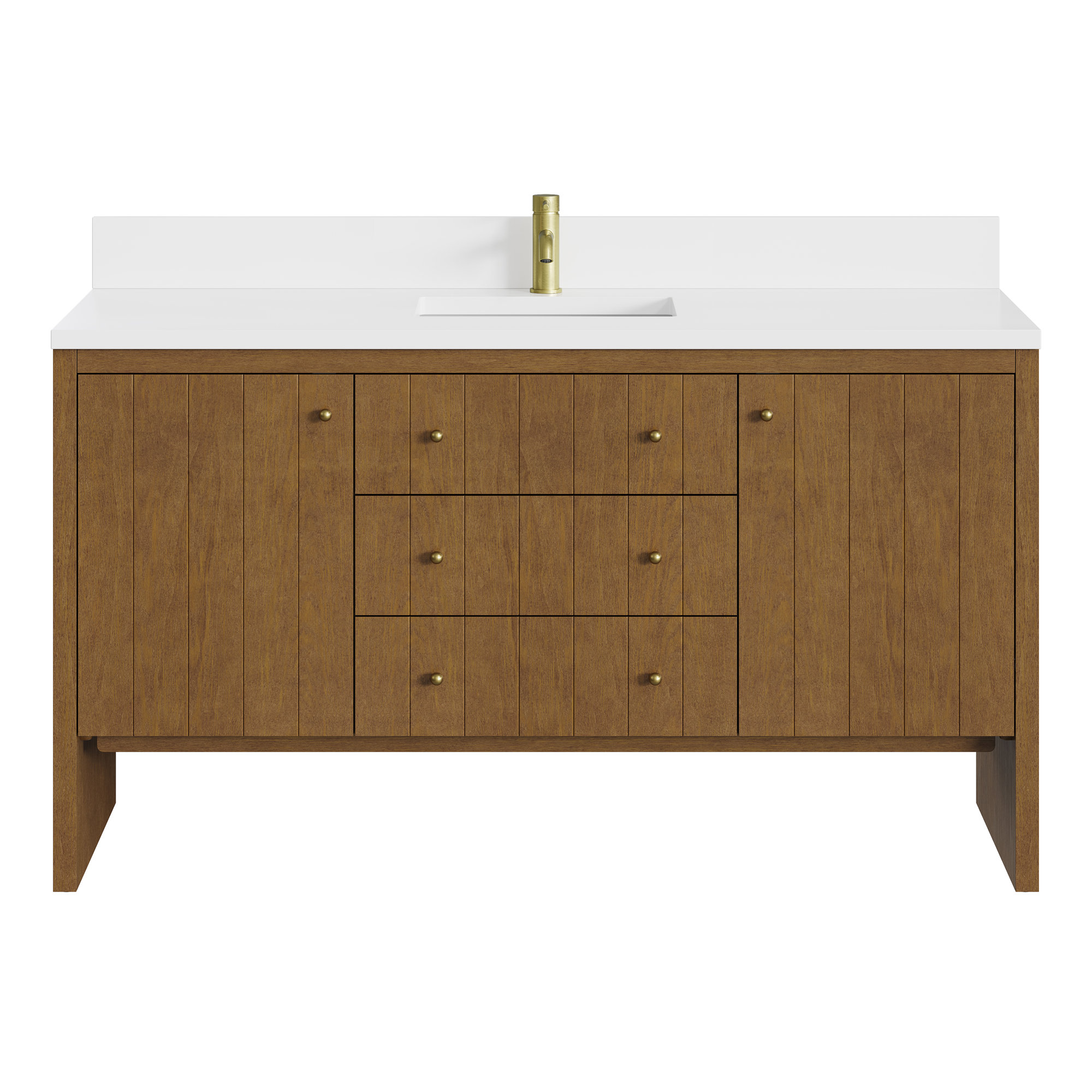 Hudson 60'' Single Bathroom Vanity, Single-Hole, Honey Brown, White Zeus