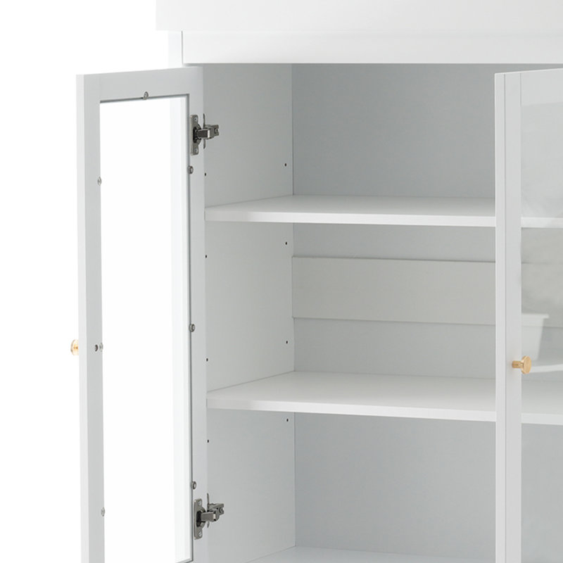 Grande armoire de salle de bain moderne autoportante avec tablettes réglables et portes en verre à fermeture en douceur