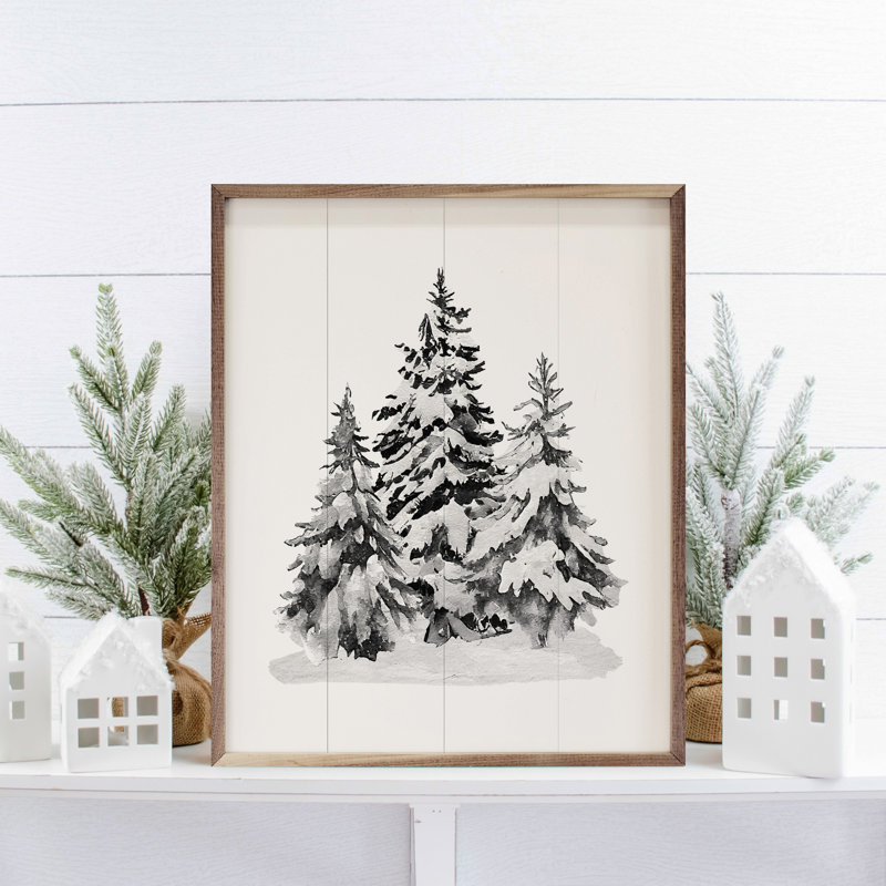 Grayscale Snowy Pines II, 30" H x 24" W, Black