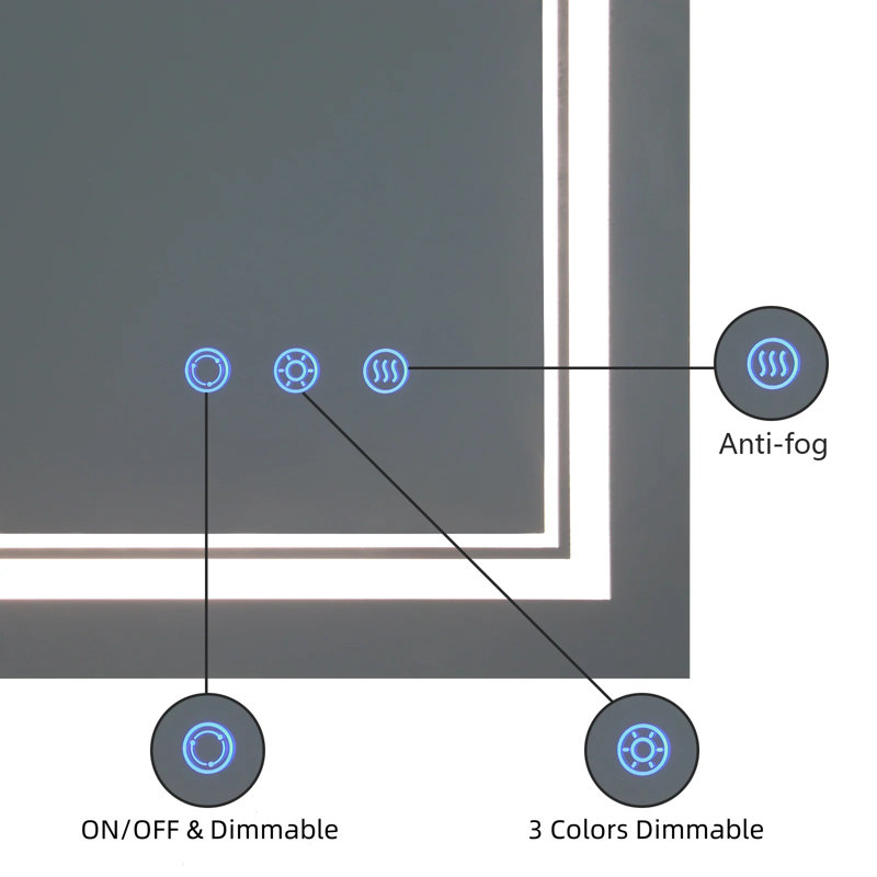 Atherton Modern Frameless Anti-Fog LED Lighted Dimmable Wall Mounted Bathroom Vanity Mirror