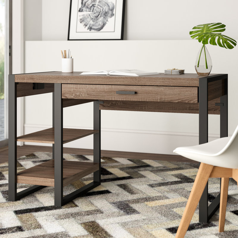 Aalyssa 1-Drawer Desk with USB Port, Driftwood/Black