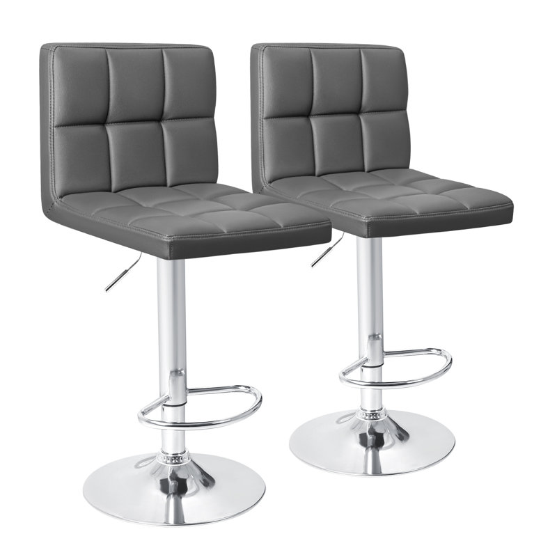 Swivel Upholstered Adjustable Height Counter Stool with Metal Frame, Gray