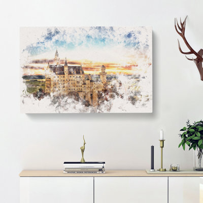 Neuschwanstein Castle Watercolour - Wrapped Canvas