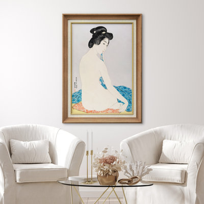 Japanese Ukiyo-e Seated Nude Woman Back View Artwork, Minimal Japanese Figure Pictures, Framed Canvas Giclee Print Wall Art