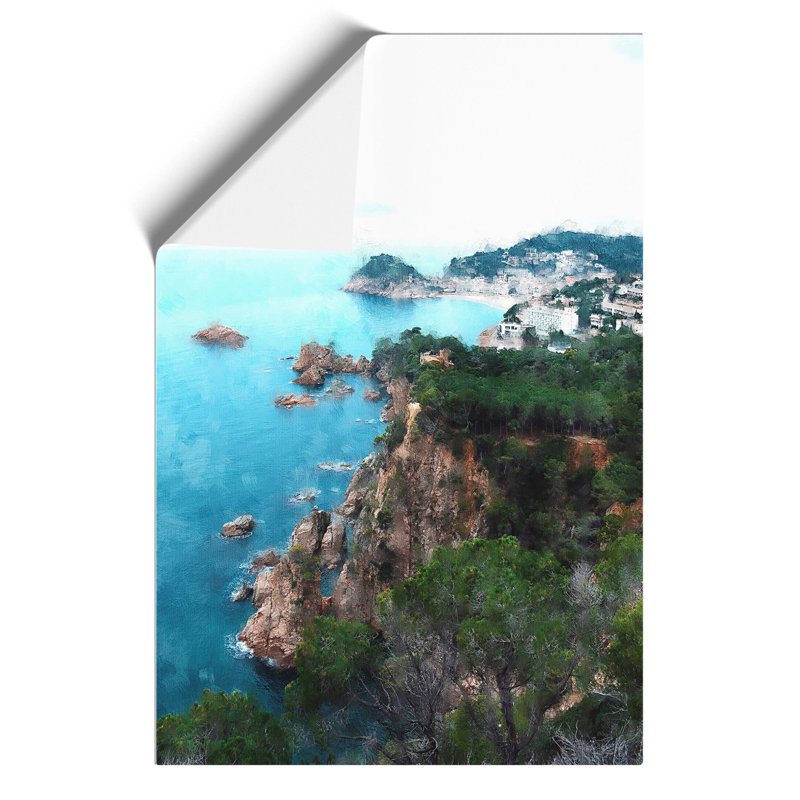 View of the Coasta Brava in Spain Painting - Frameless Print, 59cm H x 42cm W x 0.1cm D