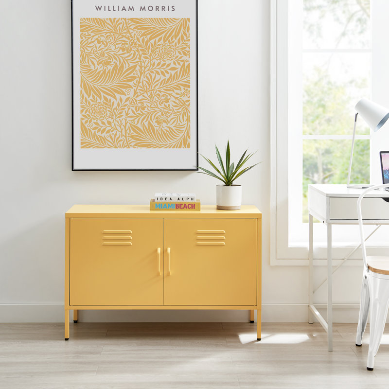 Anouck Metal Two Door Locker Style Sideboard - Bold Colour Modern Industrial Style, Yellow