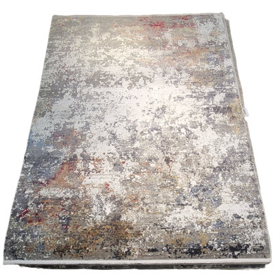 Tapis gris / brun à motif de fibres abstraites et rectangulaires tissé à la machine 5 pi x 8 pi
