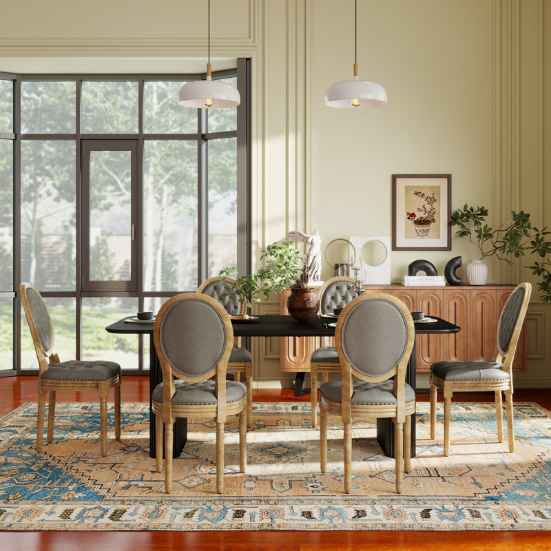 Ensemble de salle à manger Mid-Century, 7 pièces : table, 6 chaises, Vert olive