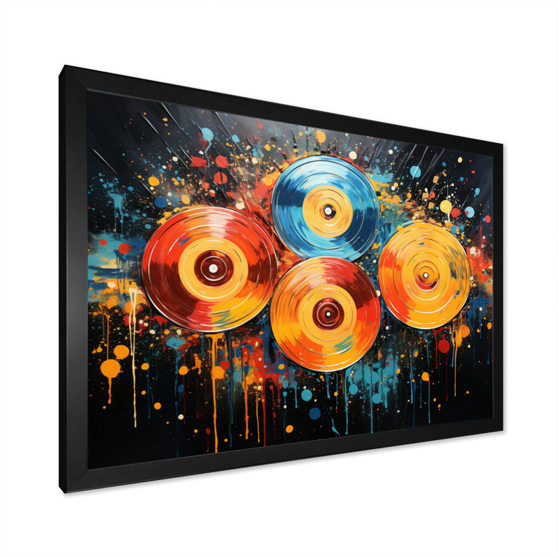 Disque vinyle, rainure rétro I sur toile, H 24 po x l 32 po x P 1 po, Cadre photo noir simple