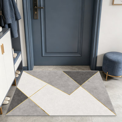 Tapis gris Gold Line Mosaic pour le salon, doux et confortable, convient à toutes les saisons, facile à entretenir, tapis de sol intérieur lavable à la machine, sous la table de ferme convenant à la chambre à coucher, à la salle à manger, au bureau, au patio, au balcon, à la décoration intérieure