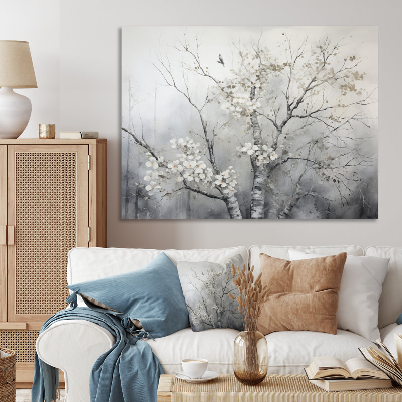 Arbre gris gris, rêverie - art mural arbre monochrome, Toile tendue, H 30 po x l 40 po x P 1,5 po
