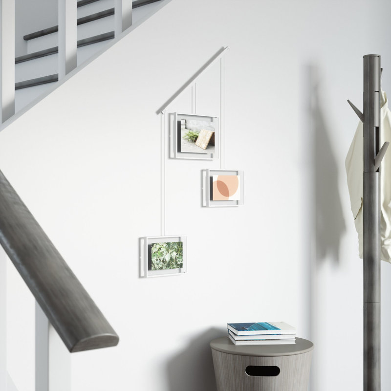 Exhibit Metal Ledge Picture Frame with Brackets – Set of 3, White