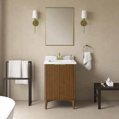 OVE Decors Gabi 24 In. Single Sink Freestanding Warm Walnut Bathroom Vanity With White Engineered Stone Top