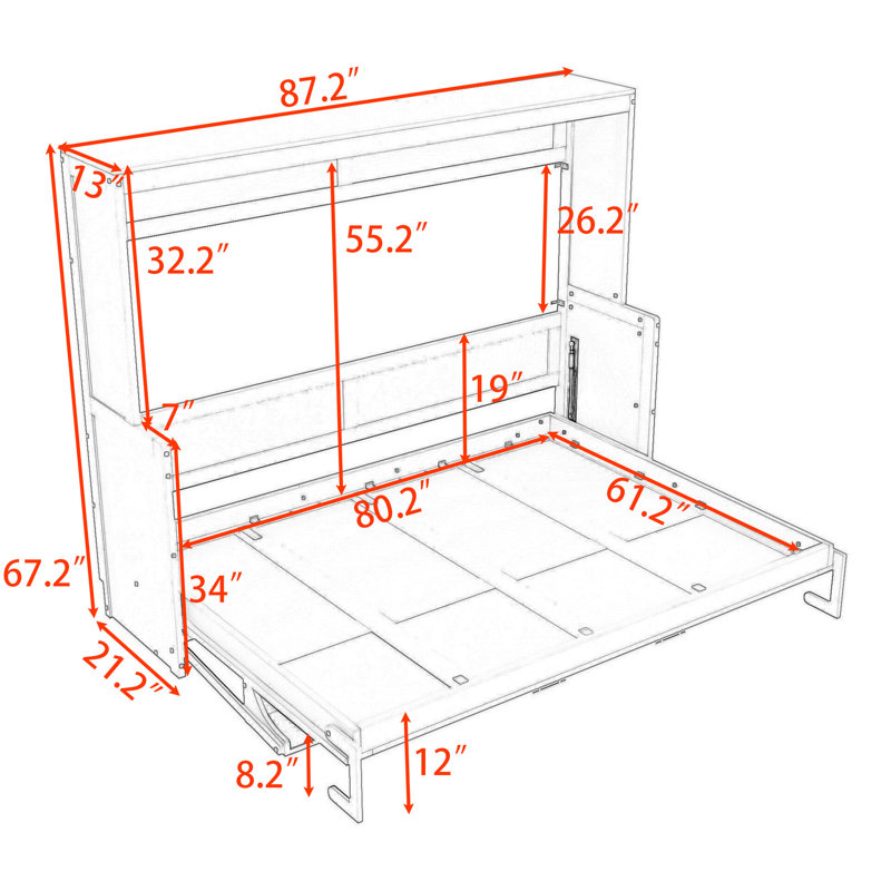 Wakefield Wall Murphy Bed with Integrated Desk, Gray, Queen