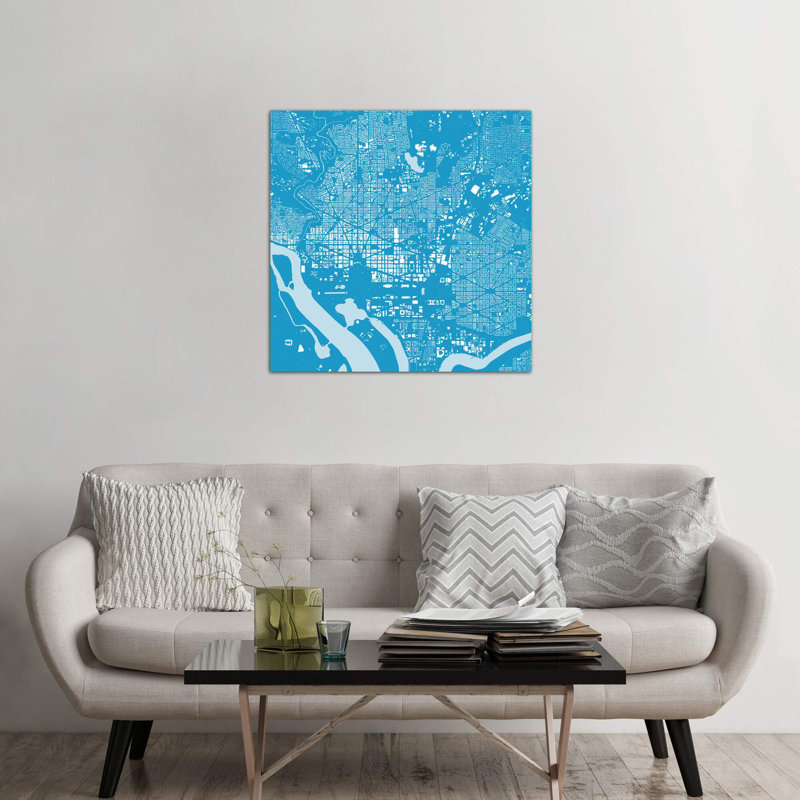 Washington D.C. Urban Map (Blue) by Urbanmap - No Frame Print on Canvas, 45.72 cm H x 45.72 cm W x 1.91 cm D