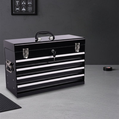 21-Inch Portable Steel Tool Chest, Four-Drawer Configuration With Ball-Bearing Slides, Lockable Drawers, EVA Interior Liners, And Powder-Coated Finish; Functional Multi-Purpose Tool Organizer