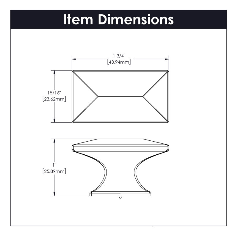 Bungalow Collection Rectangular Knob - 1-3/4" x 15/16 " Cabinet Knob Matte Black - Transitional, Coastal Hardware for Drawers & Cabinets