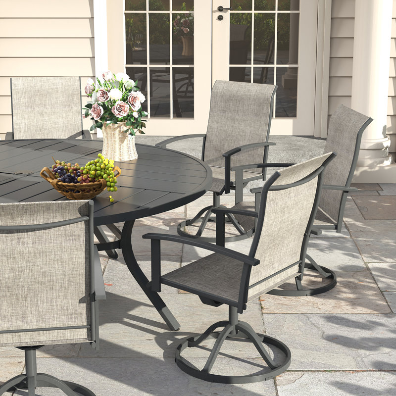 6-Person Patio Swivel Dining Set with 50" Dining Table and PVC-coated polyester Swivel Dining Chairs, Gray/Gray
