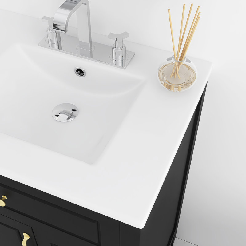 Meuble-lavabo autoportant de 24 po avec plateau en céramique intégré, Noir, noir, noir, noir