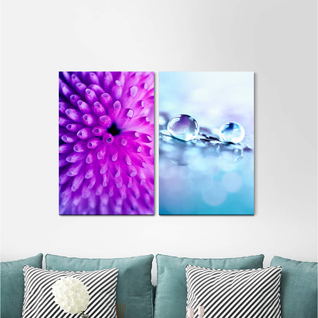 2-tlg. Leinwandbilder-Set - Fotografie „Coral Underwater Water Drops Blue Drops Violet”