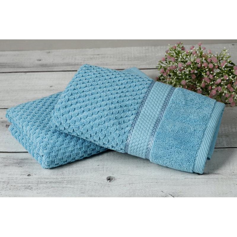 Collection de serviettes texturées 100% coton Mulaayam, Bleu ciel, Essuie-mains - paquet de 2