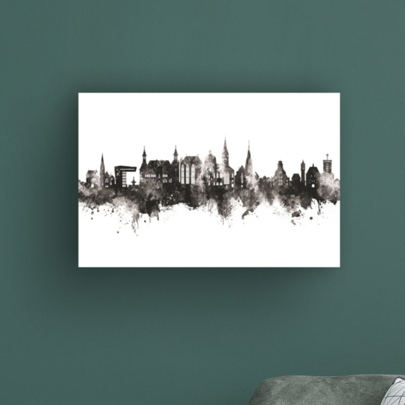 Aachen, Allemagne, horizon BW par Michael Tompsett - impression sur toile tendue, H 22 po x l 32 po x P 2 po