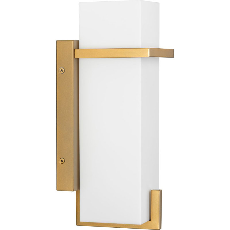 One-Light Modern Small Outdoor Wall Lantern, Soft Gold, 12.5" H x 5.25" W x 5" D