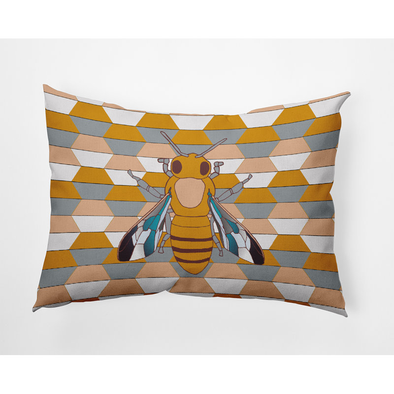  Housse et insert de coussin rectangulaire en polyester pour l'intérieur et l'extérieur, Jaune / laurier / beige géométrique