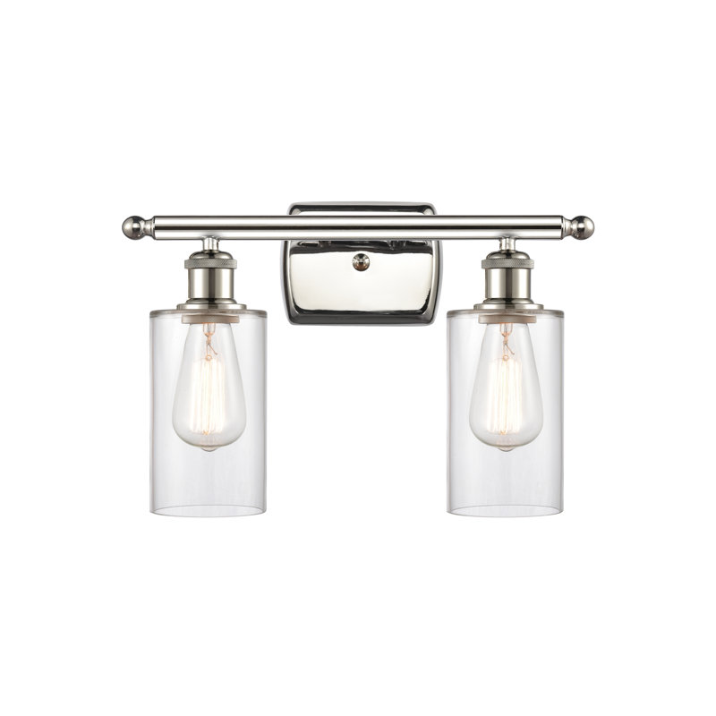 Éclairage de salle de bain à 2 lumières à intensité variable Mallette, Transparent, Ampoule DEL 6 watts Vinage, Nickel poli