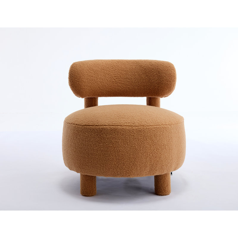 063-Teddy Fabric Armless Accent Chair With Curved Backrest And Solid Wooden Legs Upholstered Chair Slipper Side Chair  For Primary Living Space Bedroom Vanity Room Or Reading Room ,Khaki