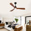  52 Inch Modern Black Ceiling Fan With Light 3 Solid Wood Blades Remote Control Reversible DC Motor With Dimmable LED-796230916-796230918
