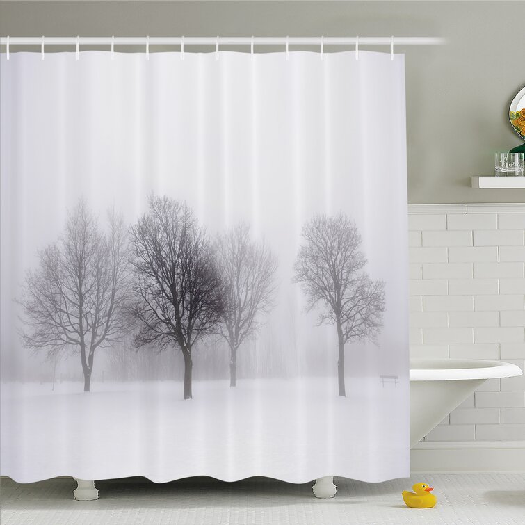 Ambesonne Winter Foggy Winter Scene with Leafless Tree Branch in Hazy Weather Artsy Print Shower Curtain Set Gray