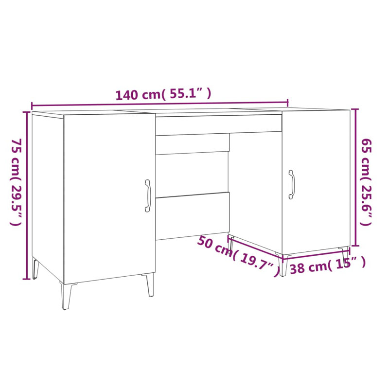 140Cm W Rectangular Computer Desk, High Gloss White