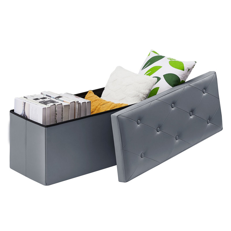 Nairne 110cm Wide Faux Leather Tufted Rectangle Solid Colour Storage Ottoman with Storage, Grey