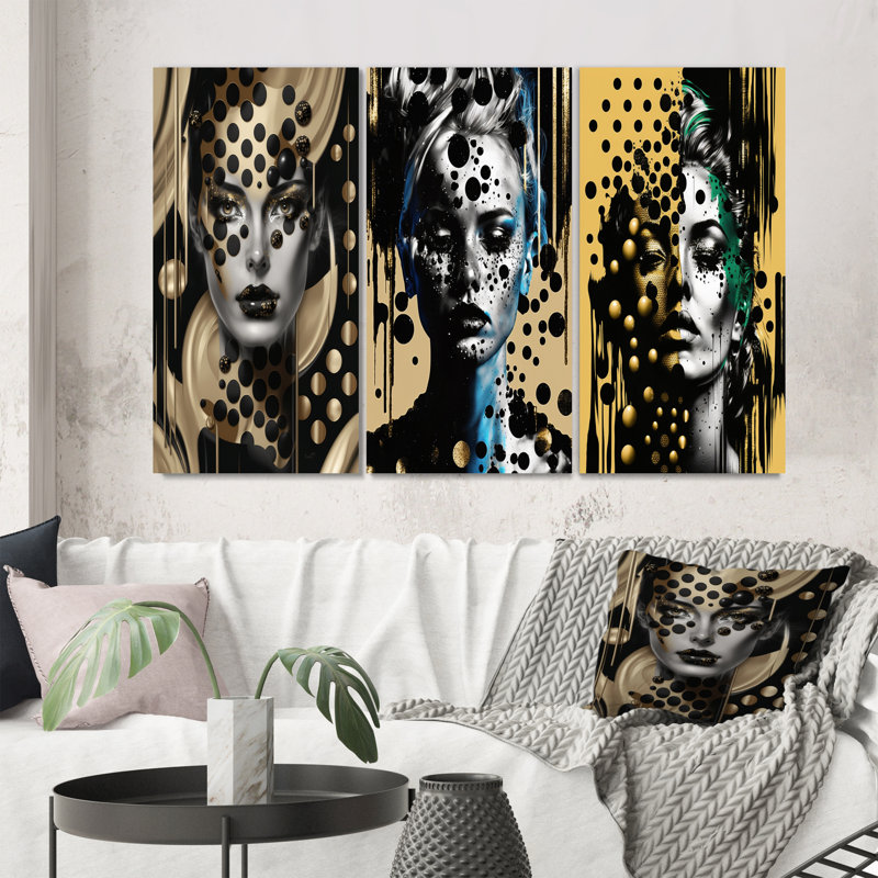 Transcending Female Potrait - Modern Woman Art Set Of 3 Pieces, Toile tendue, H 32 po x l 48 po